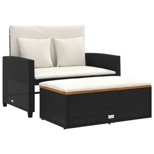 Eleganz 2-Sitzer Gartensofa Schwarz - PE-Rattan & Akazienholz - Pulverbeschichteter Stahl - Langlebig & Wetterfest - Perfekt für Garten, Terrasse oder Balkon von Eleganz