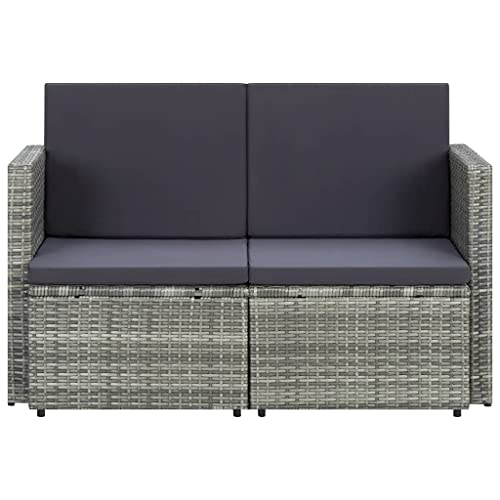 Eleganz 2-Sitzer Gartensofa mit Auflagen Grau - PE Rattan & pulverbeschichteter Stahl - Langlebiges Gartensitzmöbel für Terrasse & Garten von Eleganz