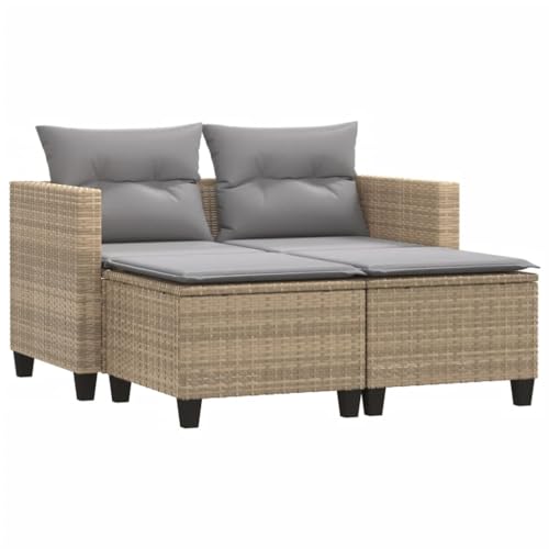 Eleganz 2-Sitzer Gartensofa mit Hockern in Beige | PE-Rattan & pulverbeschichteter Stahl | Langlebig & Wetterfest | Perfekt für Terrasse & Garten von Eleganz