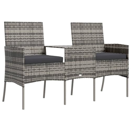 Eleganz 2-Sitzer Gartensofa mit Teetisch aus PE-Rattan & pulverbeschichtetem Stahl, wetterfest & pflegeleicht, ideal für Terrasse & Garten von Eleganz