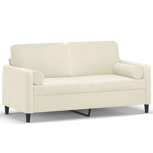 Eleganz 2-Sitzer Sofa Futon 140 cm Samt Creme mit Zierkissen – Bequemes Sofa für Wohnzimmer oder Schlafzimmer, platzsparend und stilvoll von Eleganz