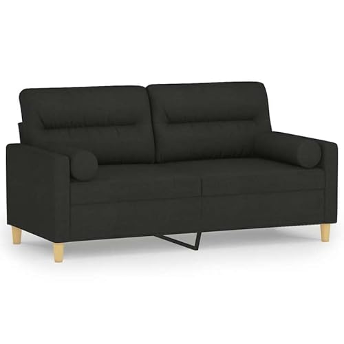 Eleganz 2-Sitzer-Sofa Futon Schwarz 140 cm Stoff mit Zierkissen – Komfortables Wohnzimmer-Sofa für kleine Räume, langlebig und pflegeleicht von Eleganz