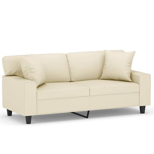 Eleganz 2-Sitzer-Sofa Futon mit Zierkissen | 140 cm Kunstleder Creme | Platzsparend für kleine Räume | Bequem & pflegeleicht von Eleganz