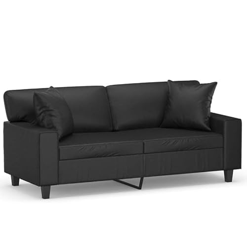 Eleganz 2-Sitzer-Sofa Futon mit Zierkissen 140 cm Kunstleder Schwarz - Modernes Wohnzimmer Sofa für kleine Räume, langlebig und pflegeleicht von Eleganz