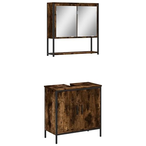 Eleganz 2-TLG. Badmöbel-Set aus Räuchereiche Holzwerkstoff mit pulverbeschichtetem Stahl und Glas - Modernes Badezimmermöbel-Set für stilvolles Ambiente Eleganz 2-TLG. Badmöbel-Set aus Räuchereiche Holzwerkstoff mit pulverbeschichtetem Stahl und Glas - Modernes Badezimmermöbel-Set für stilvolles Ambiente von Eleganz
