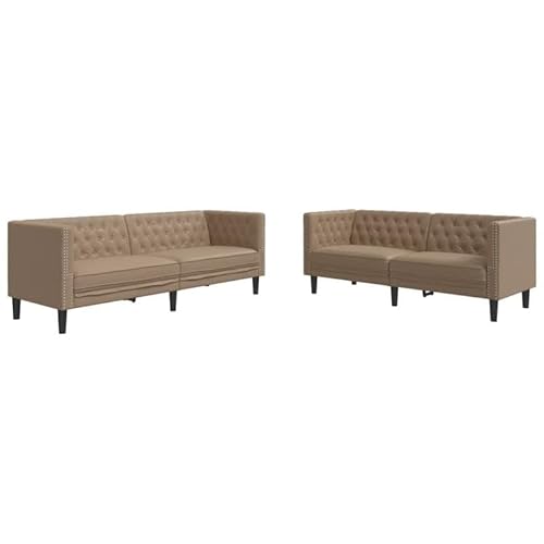 Eleganz 2-TLG. Chesterfield-Sofa-Set Cappuccino Kunstleder – Futons für Wohnzimmer & Wohnbereich, Langlebiges Kunstleder, Bequeme Sitzmöbel für Kleine Räume & Gastgeber von Eleganz