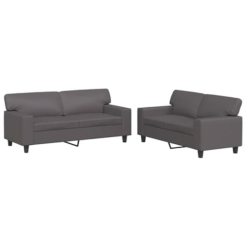 Eleganz 2-TLG. Futon Sofagarnitur Grau Kunstleder – Modernes 2-Sitzer Sofa für Wohnzimmer, Schlafzimmer oder Büro – Langlebig & Pflegeleicht – Platzsparend für kleine Räume von Eleganz