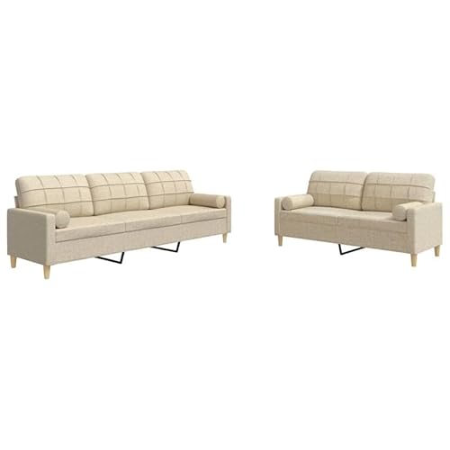 Eleganz 2-TLG. Futon Sofagarnitur aus cremefarbenem Stoff mit Dekokissen - Modernes Wohnzimmer Set für kleine Räume - Bequem und langlebig Eleganz 2-TLG. Futon Sofagarnitur aus cremefarbenem Stoff mit Dekokissen - Modernes Wohnzimmer Set für kleine Räume - Bequem und langlebig von Eleganz