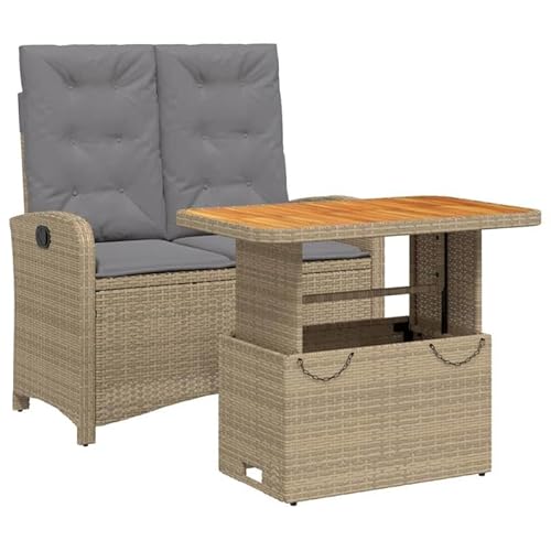 Eleganz 2-TLG. Garten-Essgruppe mit Kissen Beige | PE-Rattan & pulverbeschichteter Stahl | Wetterfest & langlebig | Perfekt für Terrasse & Garten von Eleganz