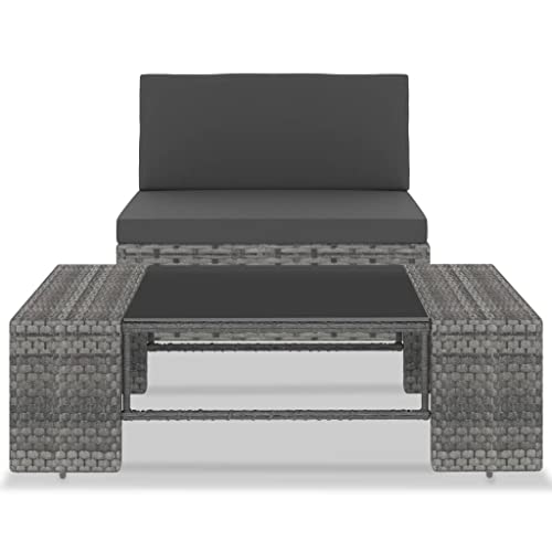 Eleganz 2-TLG. Garten-Lounge-Set aus PE-Rattan & Stahl, Grau – Modernes Gartensitzmöbel mit gehärtetem Glas & wetterfestem Polyesterstoff – Perfekt für Terrasse & Garten von Eleganz