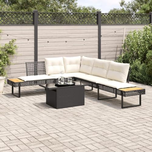 Eleganz 2-TLG. Garten-Sofa Garnitur Schwarz - Modernes Poly Rattan mit Kissen & Glas-Tisch - Wetterfest & Bequem für Terrasse, Balkon oder Garten Eleganz 2-TLG. Garten-Sofa Garnitur Schwarz - Modernes Poly Rattan mit Kissen & Glas-Tisch - Wetterfest & Bequem für Terrasse, Balkon oder Garten von Eleganz