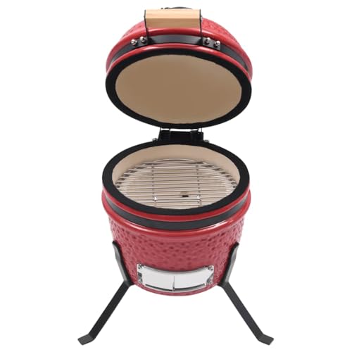 Eleganz 2-in-1 Kamado-Grill Smoker aus Keramik mit pulverbeschichtetem Stahl, 56 cm, Rot – Perfekt für Garten und Terrasse, langlebig und einfach zu reinigen von Eleganz