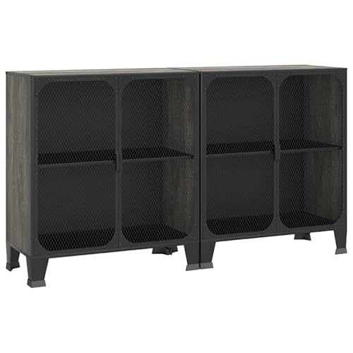 Eleganz 2er Set Aufbewahrungsschrank Grau 72x36x82 cm aus Metall und MDF - Modernes Wohnzimmermöbel Set für Ordnung & Stauraum von Eleganz