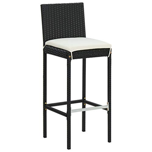 Eleganz 2er-Set Garten-Barhocker mit Kissen - Schwarz, Poly Rattan & Stahl - Wetterfest & Bequem für Terrasse & Balkon von Eleganz