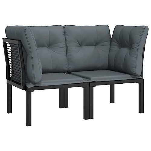 Eleganz 2er-Set Garten-Eckstühle mit Kissen - Schwarz & Grau, PE-Rattan & Textilene, Pulverbeschichteter Stahl - Langlebig & Wetterfest - Perfekt für Terrasse & Balkon von Eleganz