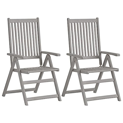 Eleganz 2er-Set Garten-Liegestühle aus massivem Akazienholz mit grauem Finish und Kissen – langlebiges Gartensitzmöbel für entspannte Stunden im Freien von Eleganz