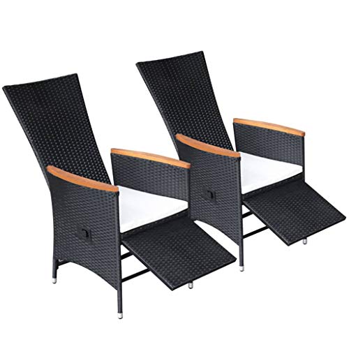 Eleganz 2er-Set Garten-Liegestühle mit Auflagen - PE-Rattan & Akazienholz-Armlehnen - Pulverbeschichteter Stahlrahmen - Langlebig & Stilvoll für Terrasse & Garten von Eleganz