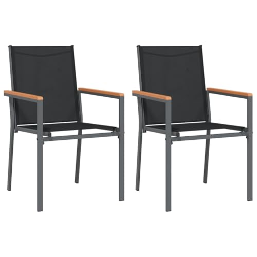 Eleganz 2er Set Gartenstühle Schwarz - Textilene & pulverbeschichteter Stahl - WPC - Langlebig & pflegeleicht - Perfekt für Terrasse & Garten von Eleganz