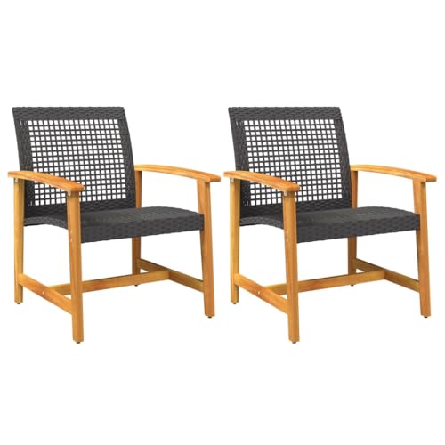 Eleganz 2er-Set Gartenstühle aus PE-Rattan & Akazienholz - Modern & Wetterfest - Perfekt für Terrasse & Garten von Eleganz