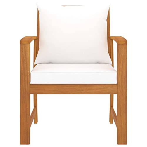Eleganz 2er-Set Gartenstühle aus massivem Akazienholz mit cremefarbenen Kissen – Langlebiges Gartensitzmöbel für Terrasse & Garten, 100% Polyester Bezug, Ölfinish von Eleganz
