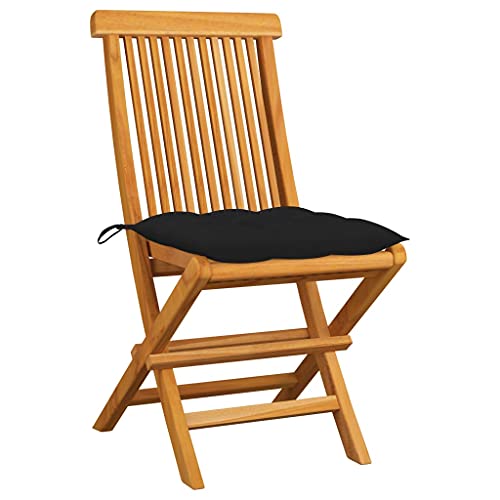 Eleganz 2er Set Gartenstühle aus massivem Teakholz mit schwarzen Kissen – Feingeschliffen & wasserbasiert lackiert – Langlebig & pflegeleicht – Perfekt für Terrasse & Garten von Eleganz