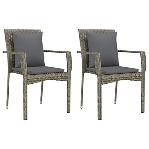 Eleganz 2er-Set Gartenstühle mit Kissen aus PE-Rattan & pulverbeschichtetem Stahl – Graue Outdoor-Sitzgruppe für Terrasse & Garten – Strapazierfähig & Wetterfest von Eleganz