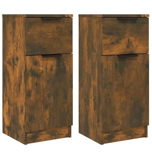 Eleganz 2er Set Sideboards Räuchereiche 30x30x70 cm | Wohnzimmermöbel-Set aus Holzwerkstoff | Stilvolles Stauraum-Lösung für kleine Räume | Langlebig und modern von Eleganz