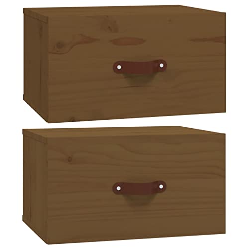 Eleganz 2er Set Wand-Nachttische Honigbraun 40x29,5x22 cm - Platzsparende Schwebetische fürs Schlafzimmer, Modernes Design & Stabile Ablageflächen von Eleganz