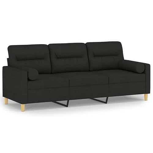 Eleganz 3-Sitzer-Sofa Futon Schwarz 180 cm Stoff – Bequemes Wohnzimmer-Sofa mit Zierkissen, Platzsparend für Kleine Räume von Eleganz