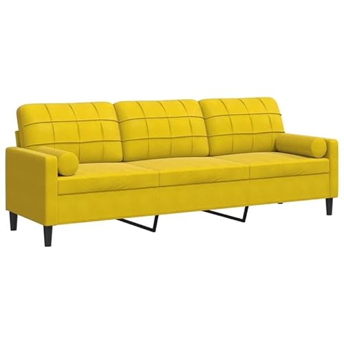 Eleganz 3-Sitzer Sofa Gelb 210 cm Samt Futon mit Zierkissen – Bequemes Wohnzimmer-Set für kleine Räume, langlebig & pflegeleicht von Eleganz
