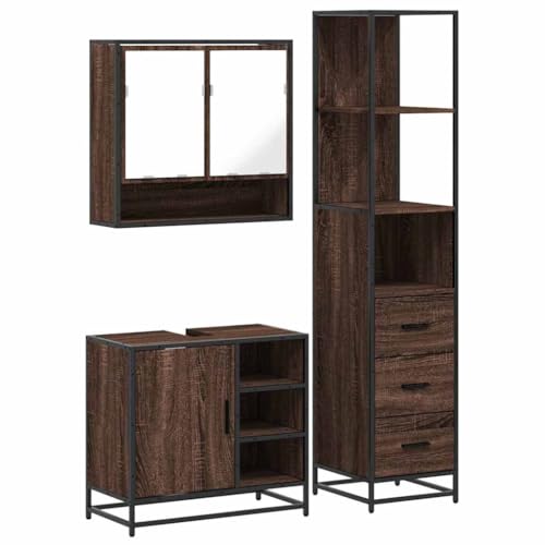 Eleganz 3-TLG. Badmöbel-Set Braun Eichen-Optik aus Holzwerkstoff & Metall - Modernes Design für kleine Badezimmer - Stilvoll & Platzsparend von Eleganz