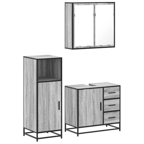 Eleganz 3-TLG. Badmöbel-Set Grau Sonoma aus Holzwerkstoff, Metall & Glas - Modernes Badezimmermöbel-Set für stilvolles Ambiente von Eleganz