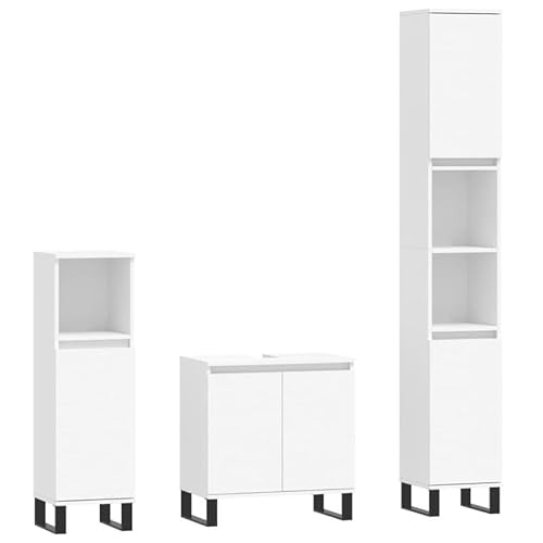 Eleganz 3-TLG. Badmöbel-Set Weiß aus Holzwerkstoff & Metall – Modernes Badezimmermöbel-Set mit Stauraum-Lösung für kleine Bäder Eleganz 3-TLG. Badmöbel-Set Weiß aus Holzwerkstoff & Metall – Modernes Badezimmermöbel-Set mit Stauraum-Lösung für kleine Bäder von Eleganz