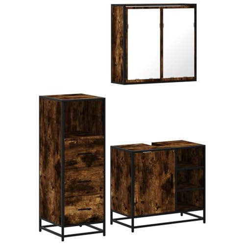Eleganz 3-TLG. Badmöbel-Set aus Räuchereiche Holzwerkstoff, Metall & Glas - Modernes Badezimmermöbel-Set für stilvolles Ambiente, platzsparend & langlebig von Eleganz