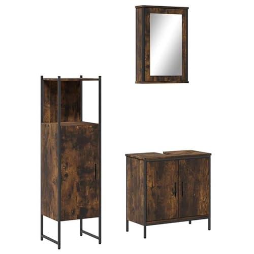 Eleganz 3-TLG. Badmöbel-Set aus Räuchereiche Holzwerkstoff - Modernes Badezimmermöbel-Set mit pulverbeschichtetem Stahl und Glas - Stilvoll & Platzsparend von Eleganz