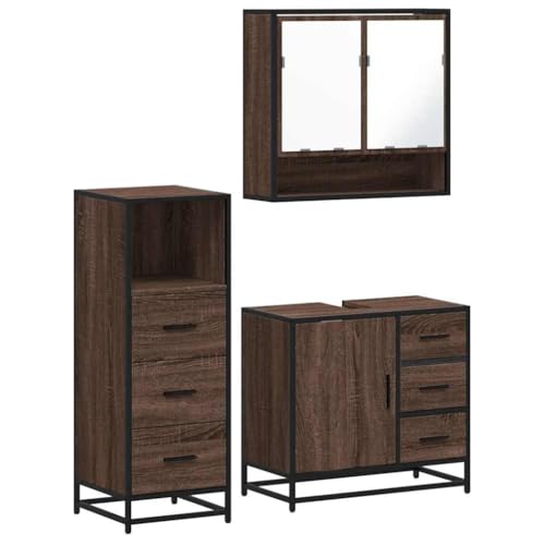 Eleganz 3-TLG. Badmöbel-Set in Brauner Eichen-Optik aus Holzwerkstoff, Metall & Glas - Modernes Badezimmer-Set für kleine Räume von Eleganz