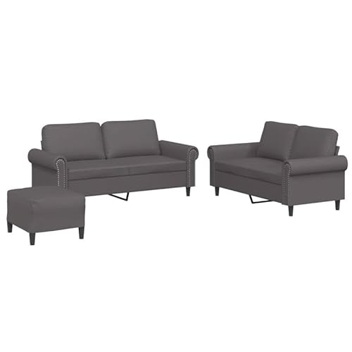 Eleganz 3-TLG. Futon Sofagarnitur Grau Kunstleder – Moderne Wohnlandschaft für kleine Räume, bequem & pflegeleicht mit passenden Kissen von Eleganz