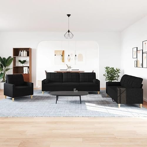 Eleganz 3-TLG. Futon Sofagarnitur Schwarz Stoff mit Dekokissen – Modernes Wohnzimmer Set für kleine Räume, langlebig & bequem Eleganz 3-TLG. Futon Sofagarnitur Schwarz Stoff mit Dekokissen – Modernes Wohnzimmer Set für kleine Räume, langlebig & bequem von Eleganz