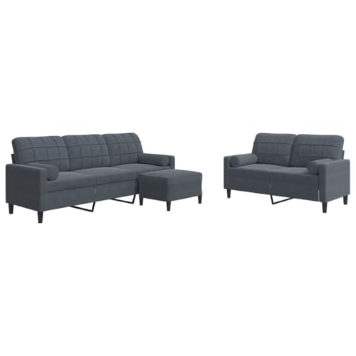 Eleganz 3-TLG. Futon Sofagarnitur mit Kissen & Nackenrollen - Dunkelgrauer Samt für Wohnzimmer, Schlafzimmer | Bequem, Langlebig | Platzsparend für kleine Räume von Eleganz