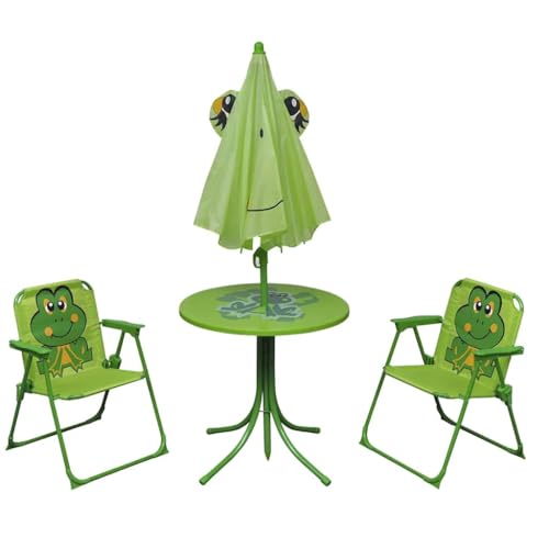 Eleganz 3-TLG. Garten-Bistro-Set für Kinder mit Sonnenschirm Grün | Stahlrohr & Textilgewebe | Perfekt für kleine Gärten | Sicher & langlebig von Eleganz