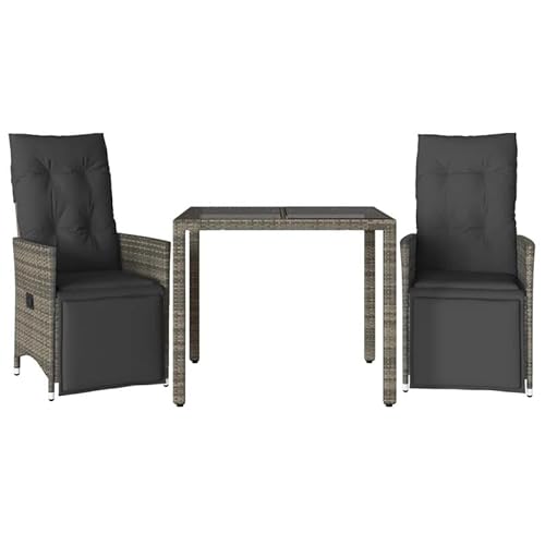 Eleganz 3-TLG. Garten-Bistro-Set mit Kissen Grau Poly Rattan | PE-Rattan & pulverbeschichteter Stahl | Langlebig & Wetterfest | Perfekt für Terrasse & Balkon | Gemütliche Outdoor-Sitzgruppe Eleganz 3-TLG. Garten-Bistro-Set mit Kissen Grau Poly Rattan | PE-Rattan & pulverbeschichteter Stahl | Langlebig & Wetterfest | Perfekt für Terrasse & Balkon | Gemütliche Outdoor-Sitzgruppe von Eleganz