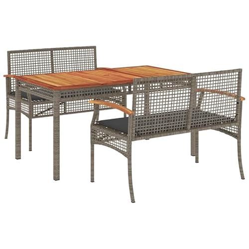 Eleganz 3-TLG. Garten-Essgruppe Grau PE-Rattan mit Kissen, Pulverbeschichteter Stahl & Massives Akazienholz, Langlebig & Wetterfest, Perfekt für Terrasse & Garten Eleganz 3-TLG. Garten-Essgruppe Grau PE-Rattan mit Kissen, Pulverbeschichteter Stahl & Massives Akazienholz, Langlebig & Wetterfest, Perfekt für Terrasse & Garten von Eleganz