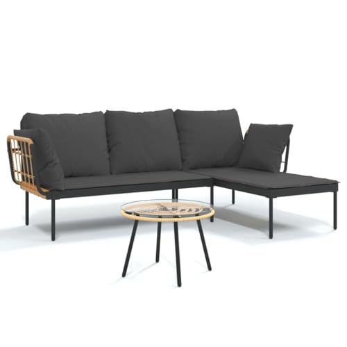 Eleganz 3-TLG. Garten-Lounge-Set mit Kissen Dunkelgrau PE-Rattan - Modernes Outdoor-Set mit pulverbeschichtetem Stahl und Hartglas für Terrasse & Garten Eleganz 3-TLG. Garten-Lounge-Set mit Kissen Dunkelgrau PE-Rattan - Modernes Outdoor-Set mit pulverbeschichtetem Stahl und Hartglas für Terrasse & Garten von Eleganz