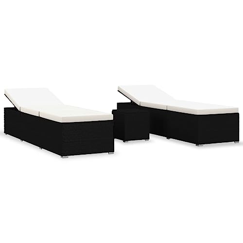 Eleganz 3-TLG. Garten-Sonnenliegen mit Teetisch aus PE-Rattan & pulverbeschichtetem Stahl, 100% Polyester - Perfekt für Garten & Terrasse, langlebig & pflegeleicht von Eleganz