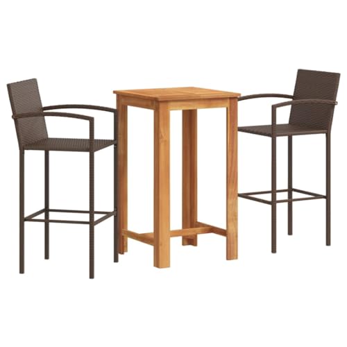 Eleganz 3-TLG. Gartenbar-Set aus Akazien-Massivholz & Poly Rattan - Langlebig & pflegeleicht - Perfekt für Terrasse & Garten von Eleganz