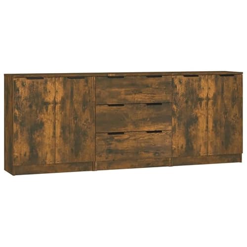 Eleganz 3-TLG. Sideboard Wohnzimmermöbel-Sets aus Räuchereiche Holzwerkstoff - Modernes TV Board mit Stauraum, langlebig & stilvoll für kleine Räume von Eleganz