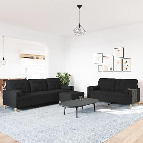 Eleganz 3-TLG. Sofagarnitur mit Fußhocker & Dekokissen - Futon-Garnitur für Wohnzimmer oder kleine Räume, bequem & platzsparend, schwarzer Stoff Eleganz 3-TLG. Sofagarnitur mit Fußhocker & Dekokissen - Futon-Garnitur für Wohnzimmer oder kleine Räume, bequem & platzsparend, schwarzer Stoff von Eleganz