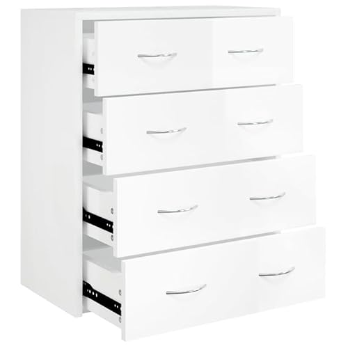 Eleganz 4 Schubladen Kommode aus Holzwerkstoff - Hochglanz Weiß 60x30,5x71 cm - Modernes Wohnzimmermöbel Set für kleine Räume - Stauraum Lösung von Eleganz