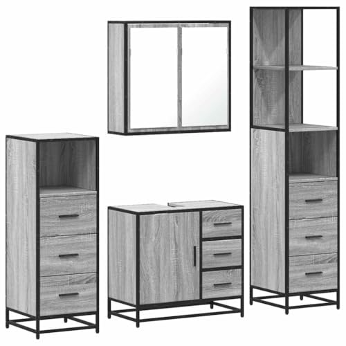 Eleganz 4-TLG. Badmöbel-Set Grau Sonoma aus Holzwerkstoff & Metall – Modernes Badezimmermöbel-Set für kleine Räume, langlebig & platzsparend von Eleganz