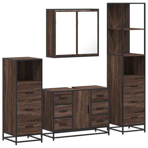 Eleganz 4-TLG. Badmöbel-Set in Brauner Eichen-Optik aus Holzwerkstoff & Metall - Modernes Badezimmermöbel-Set für kleine Räume - Langlebig & Stilvoll von Eleganz